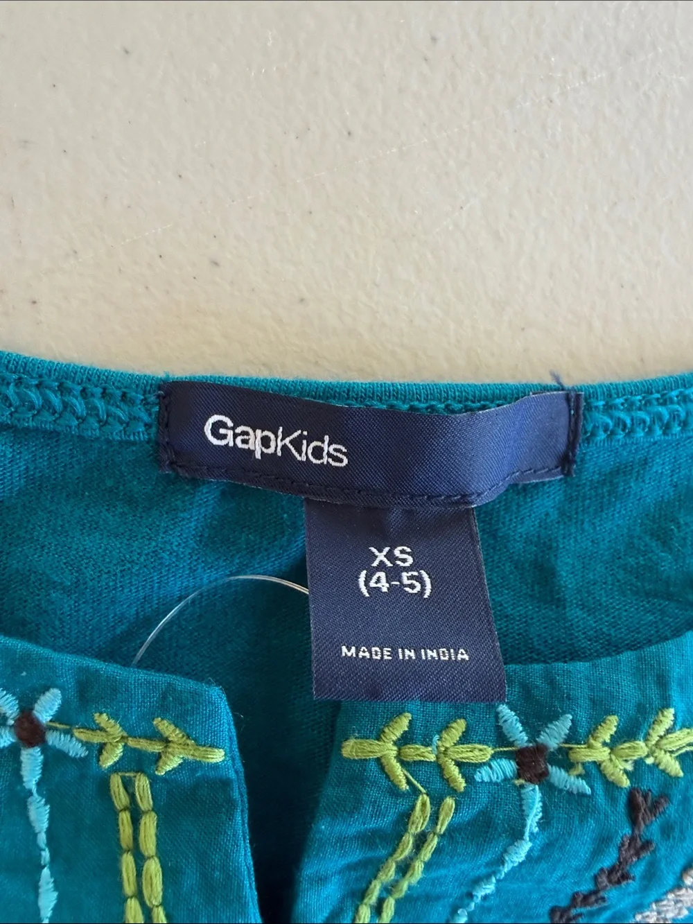 NWT GAPKIDS Teal Long-Sleeve Top with Embroidered Yoke